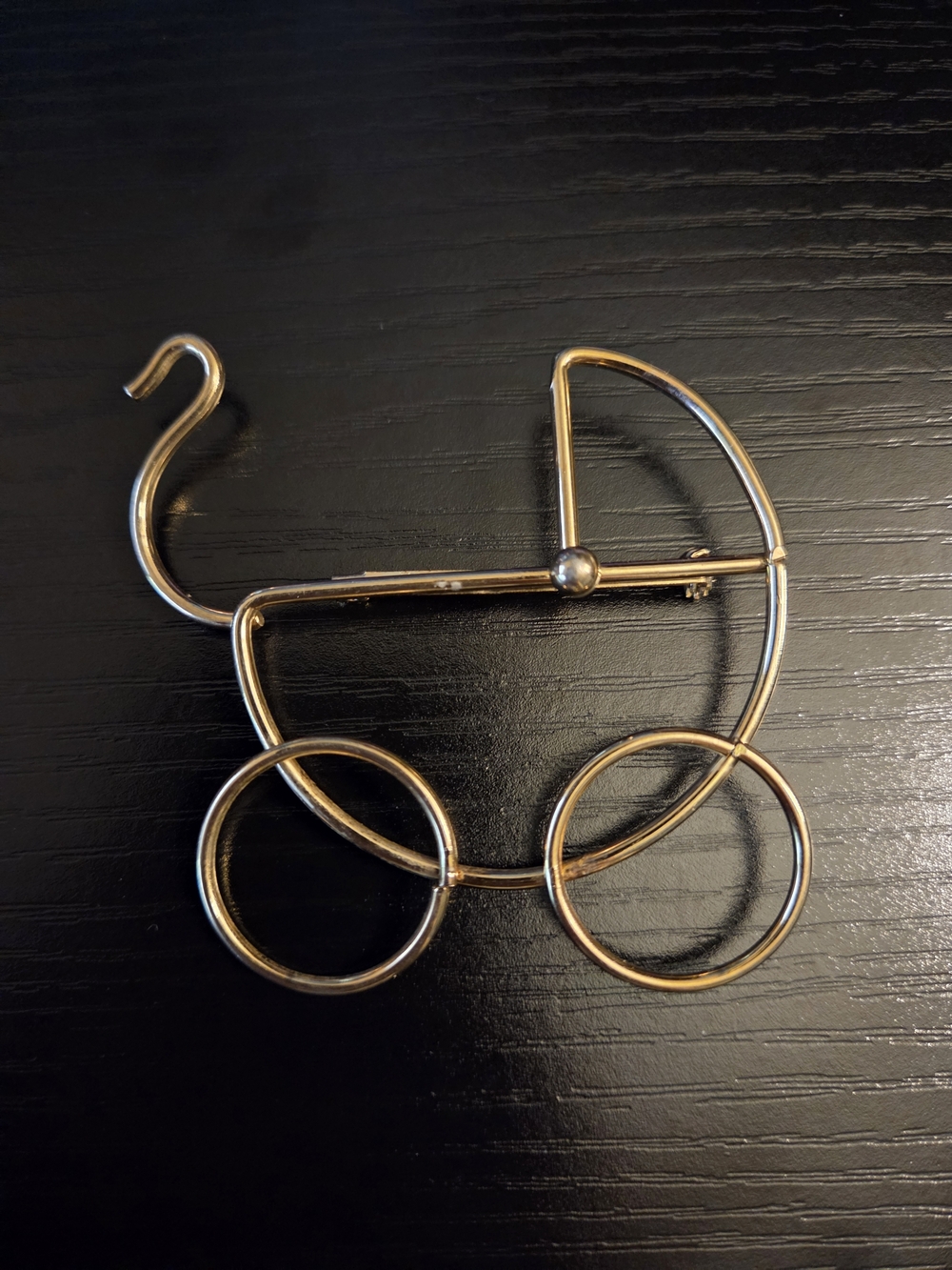 Vintage Gold Tone Baby Carriage Stroller Brooch Pin Large